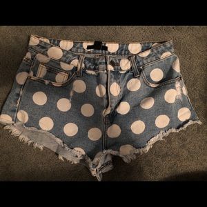 Forever 21 High-waisted Polka Dot Jean Shorts